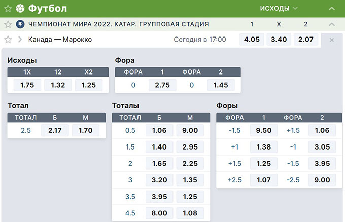 Варианты ставок на матч