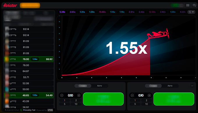Интерфейс игры Авиатор